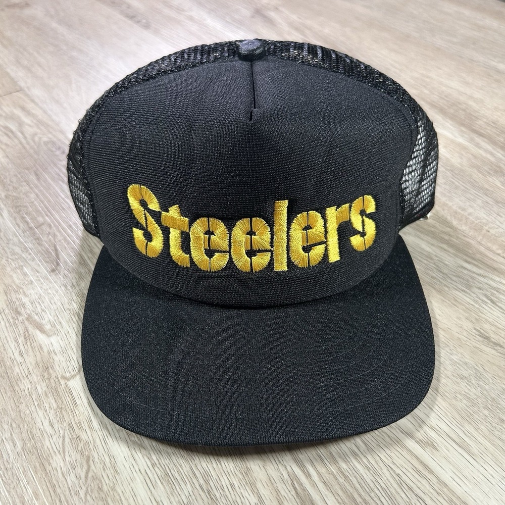 VTG New Era Pittsburgh Steelers Snapback Hat NFL Black Trucker Cap Made in USA